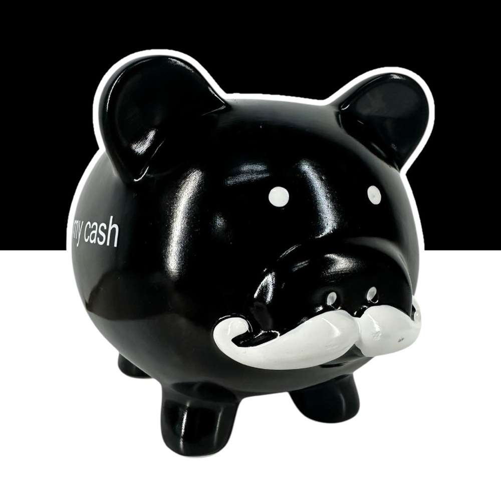 Black Piggy Bank with Mustache